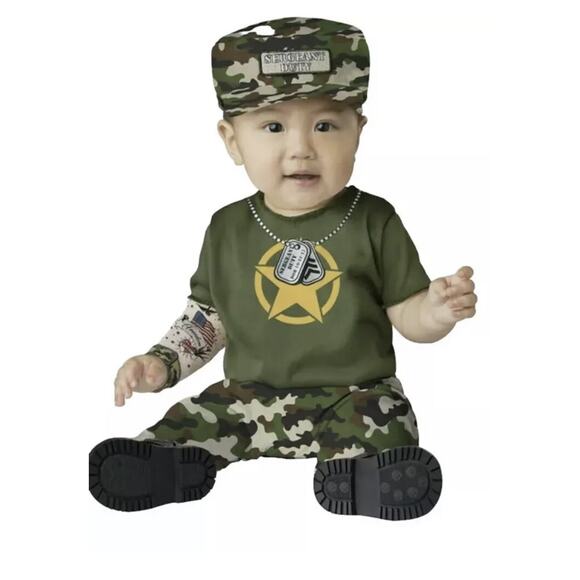 Private Duty Military Halloween Costume, Sz Baby 12-18 Month 2 pc: jumpsuit, hat - Picture 1 of 9